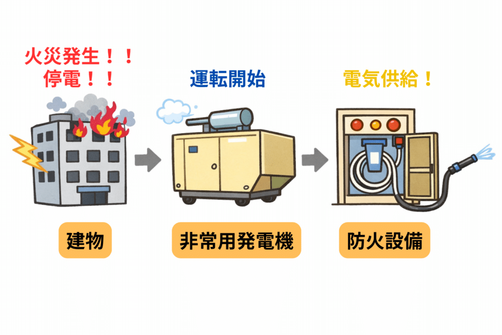 非常用発電機の仕組み説明イラスト