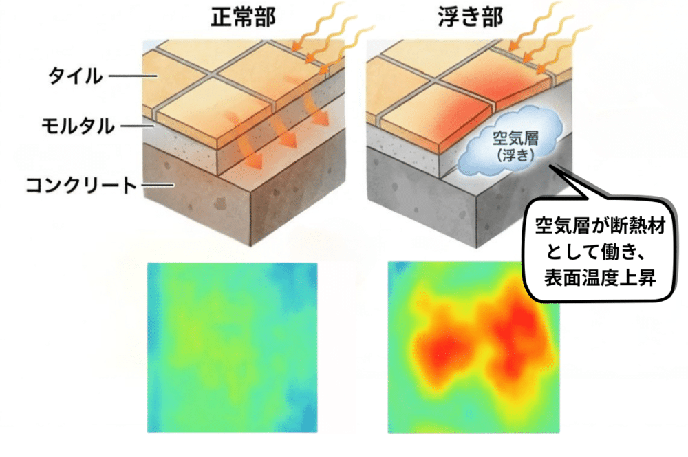 赤外線による外壁調査の仕組み図